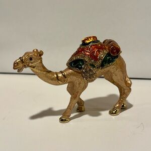 VTG JEWELED EGYPTIAN CAMEL TRINKET / SNUFF BOX HINDGED METAL & ENAMEL 4.5”x3.5”